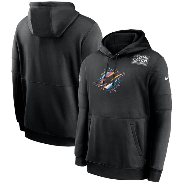 Men's Miami Dolphins Black NFL 2020 Crucial Catch Sideline Performance Pullover Hoodie